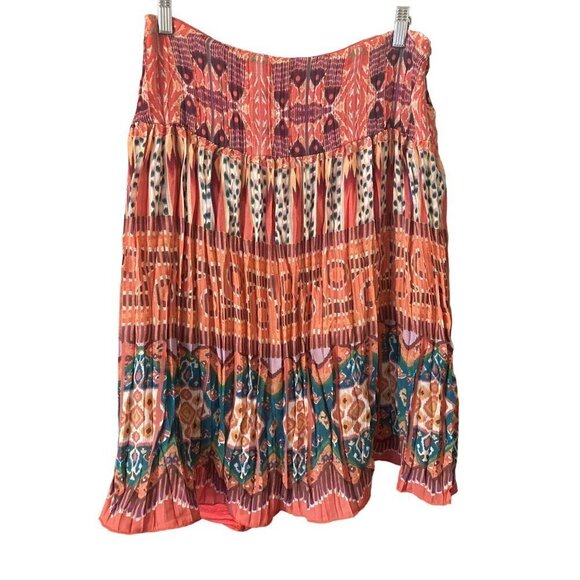 Women's W Work to Weekend Skirt Sz 10 Orange Pleated Lined Zipper Tribal VGC - Picture 1 of 4